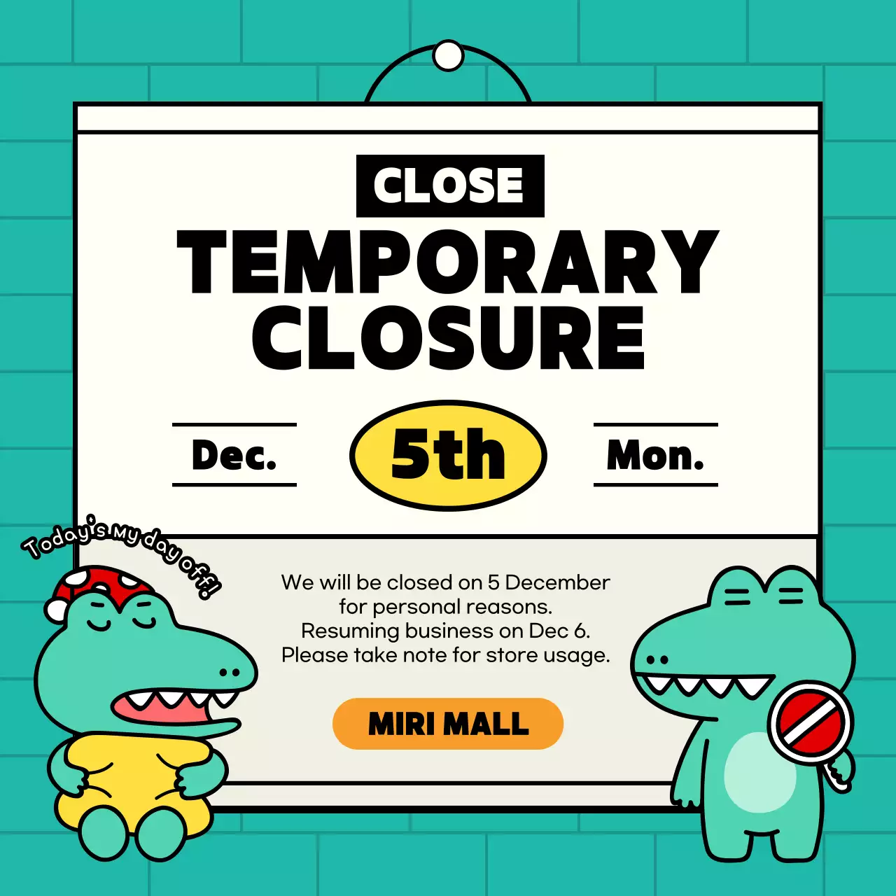 Teal Cartoon Mall Announcement Social Media Post