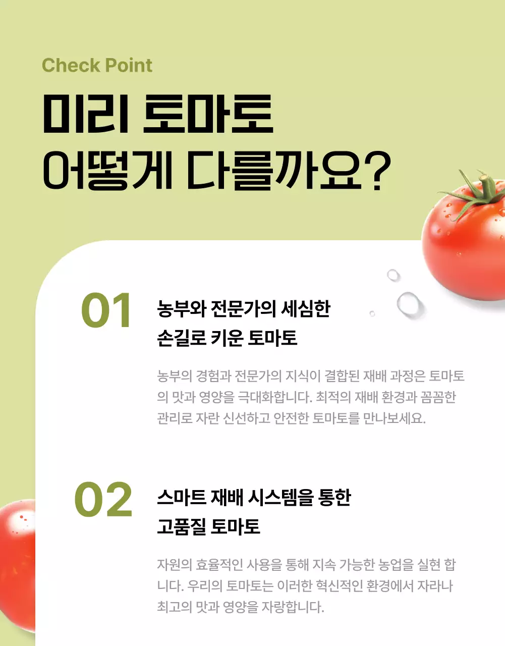 흰색과 초록색의 심플한 토마토 홍보