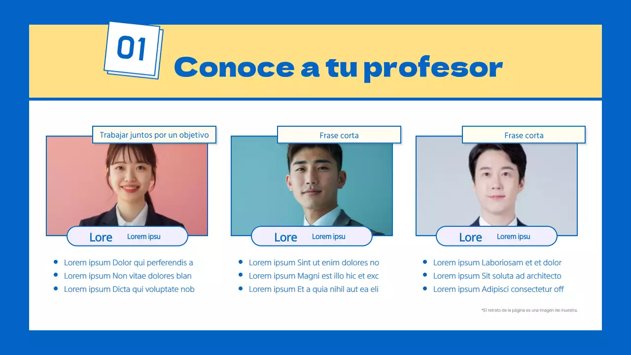 Un folleto escolar kitsch amarillo y azul