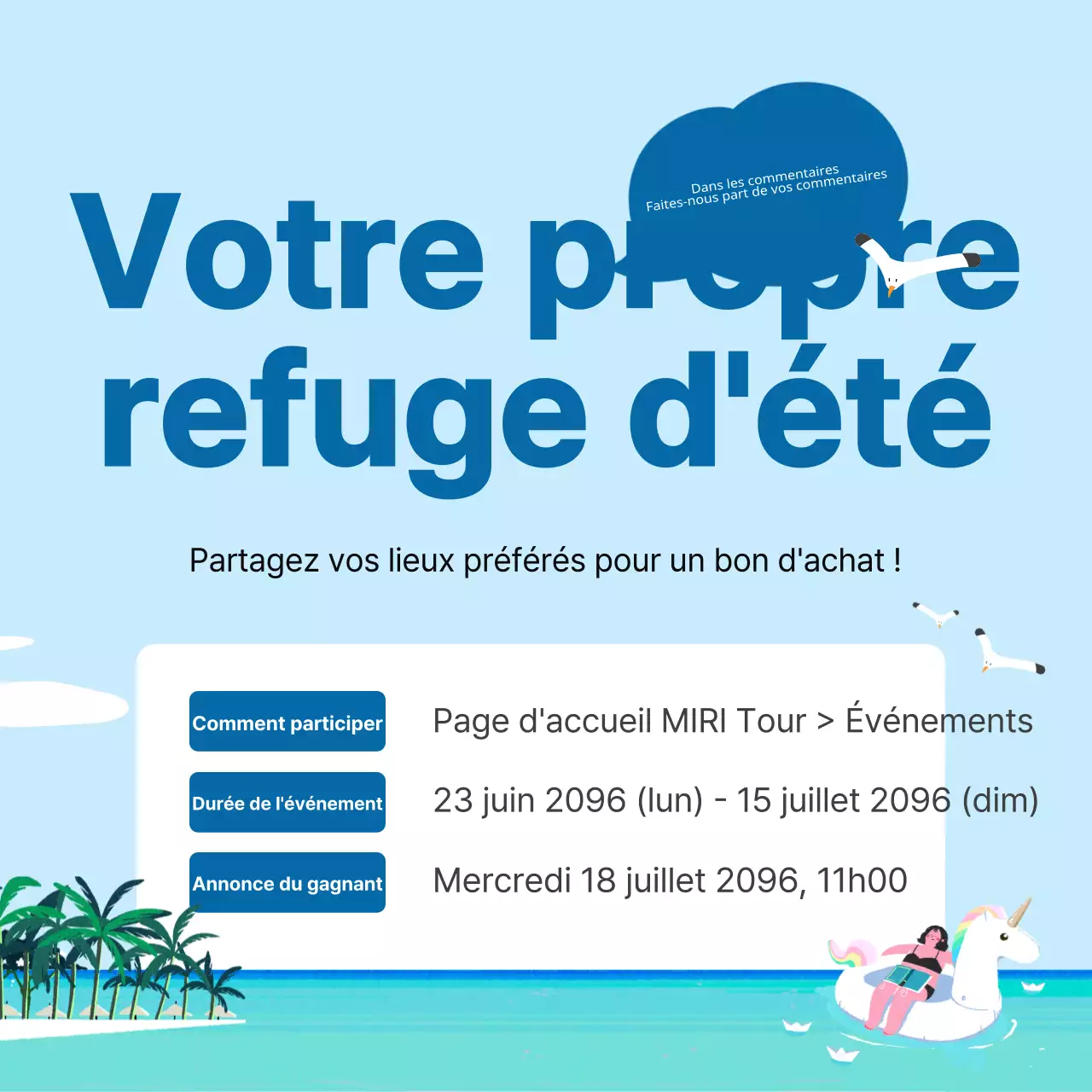 Promouvoir un commentaire d'été bleu clair et bleu marine