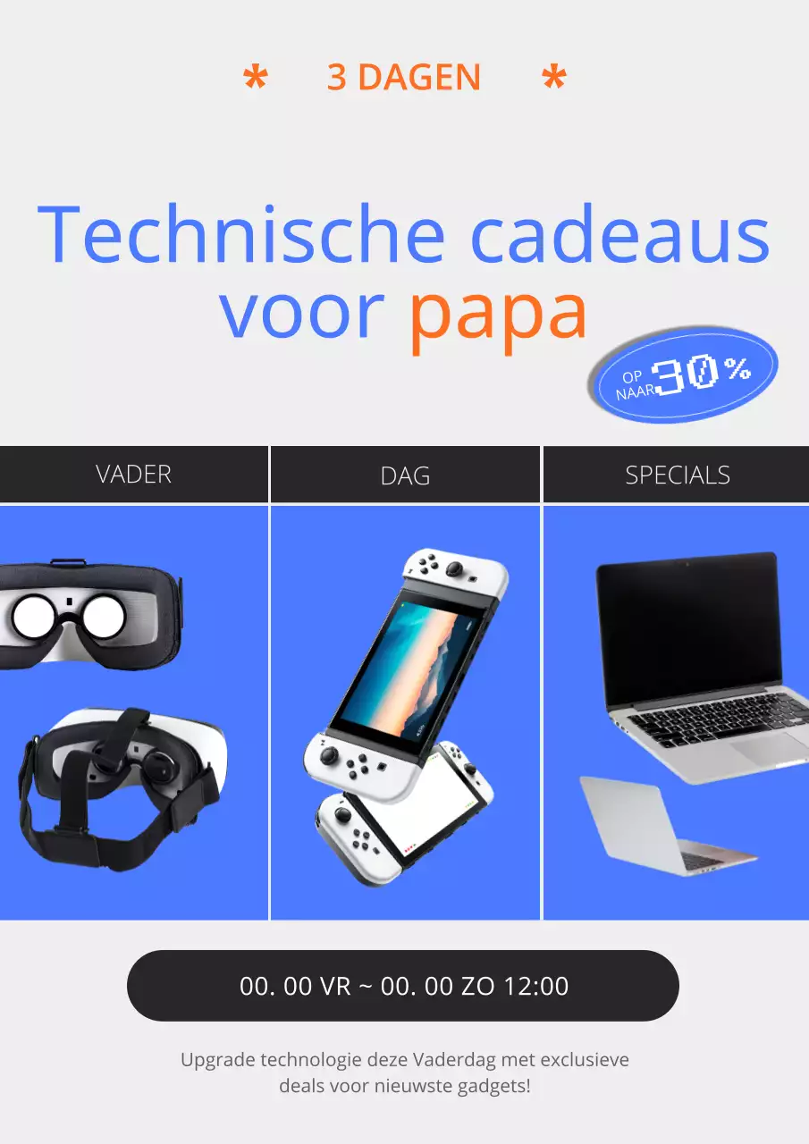 Moderne verkoopadvertentie in blauw en oranje