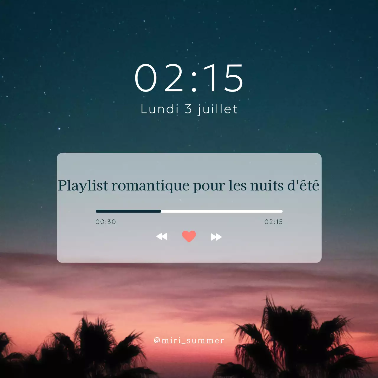 Une nuit d'été moderne, un couple, un message d'amour et de musique en bleu marine et en blanc