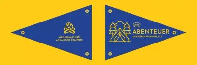 Gestaltung eines Campingplatzes mit illustrierten Symbolen