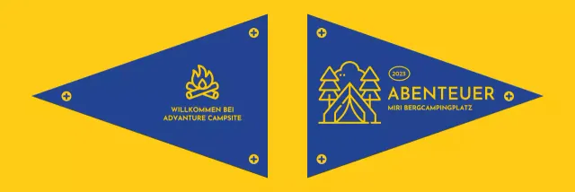 Gestaltung eines Campingplatzes mit illustrierten Symbolen