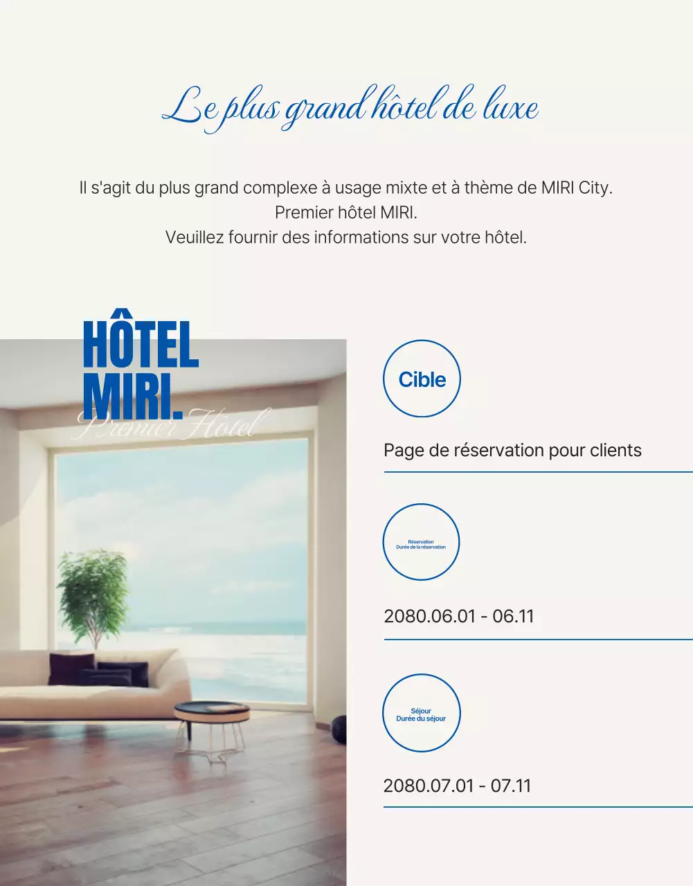 Faire la promotion d'un hôtel simple pour la saison d'été en bleu