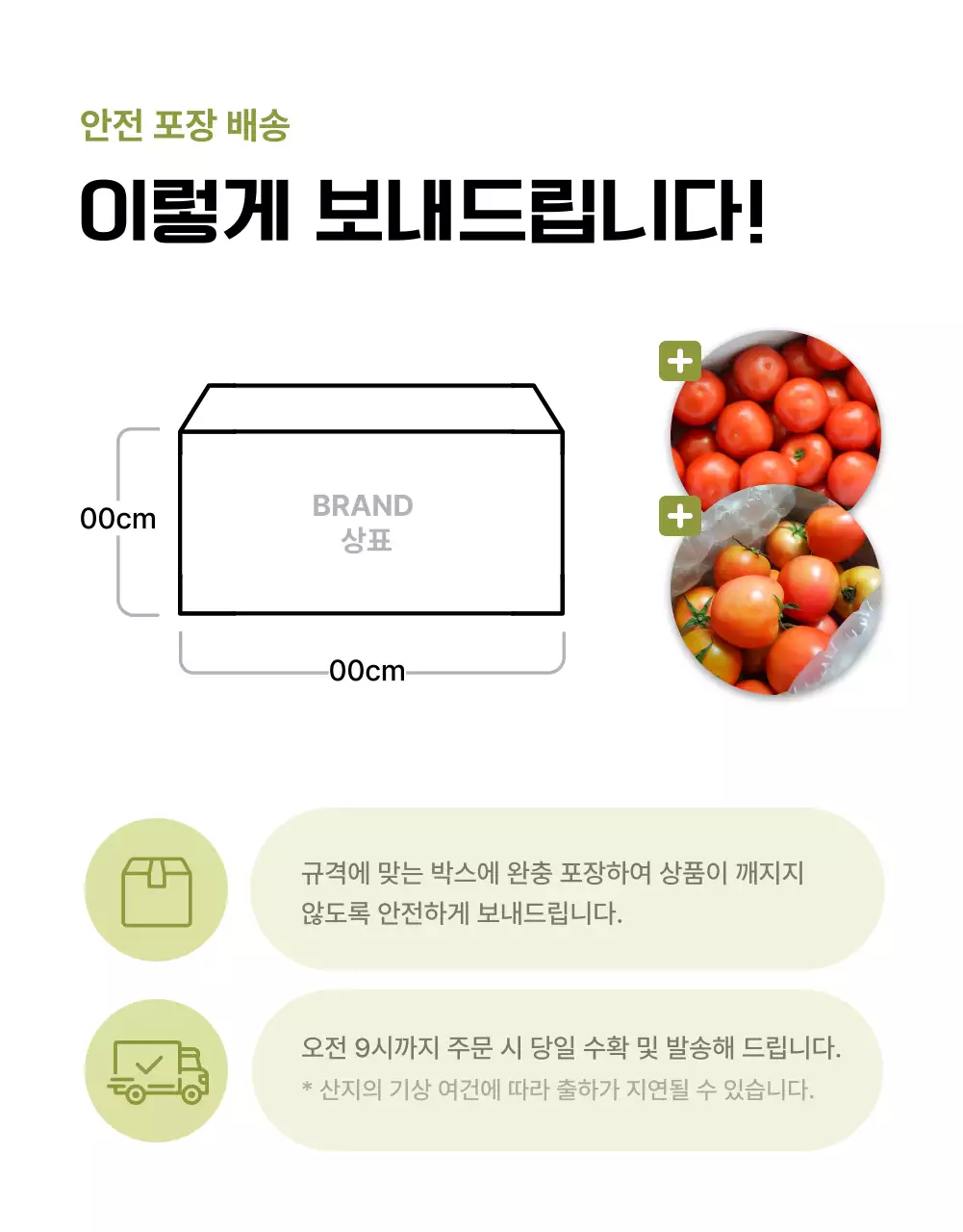 흰색과 초록색의 심플한 토마토 홍보