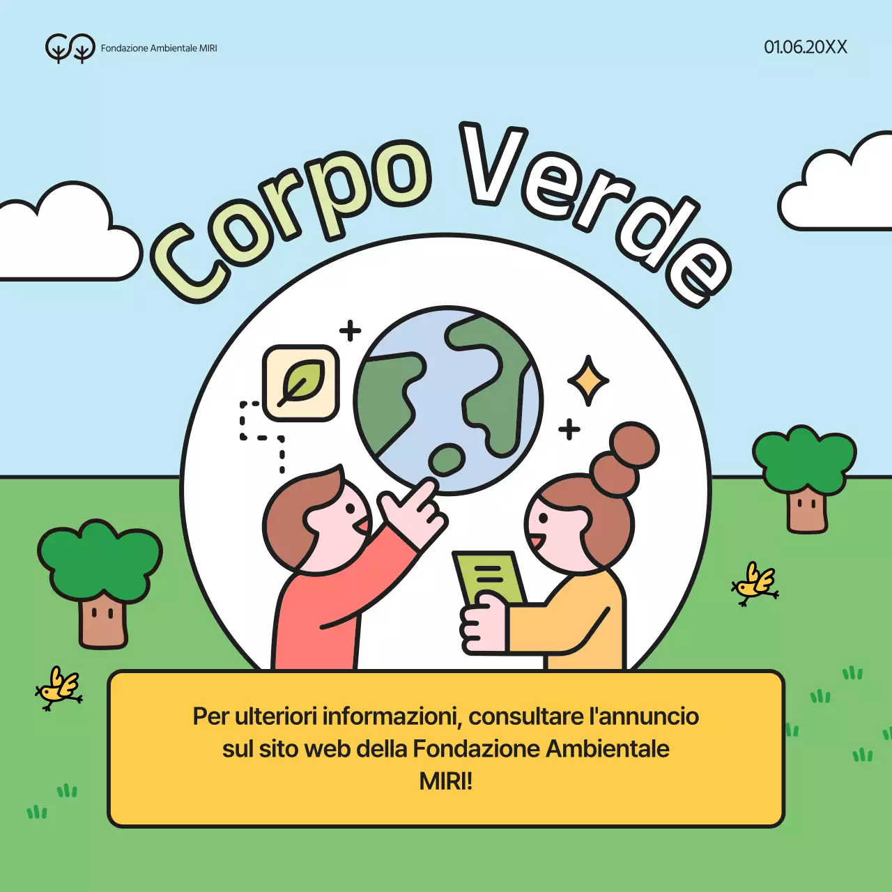 Campagna di reclutamento per studenti universitari volontari ambientali verdi e gialli