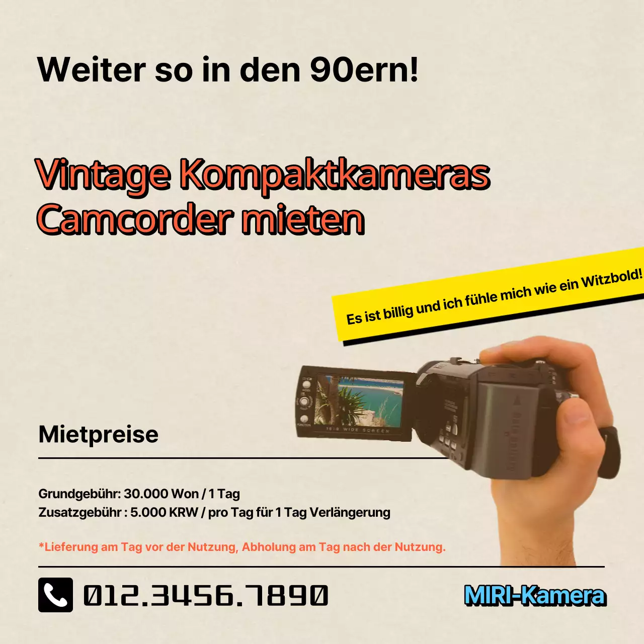 Bewerben Sie den Kameraverleih mit einem Retro-Look in Elfenbein und Rot