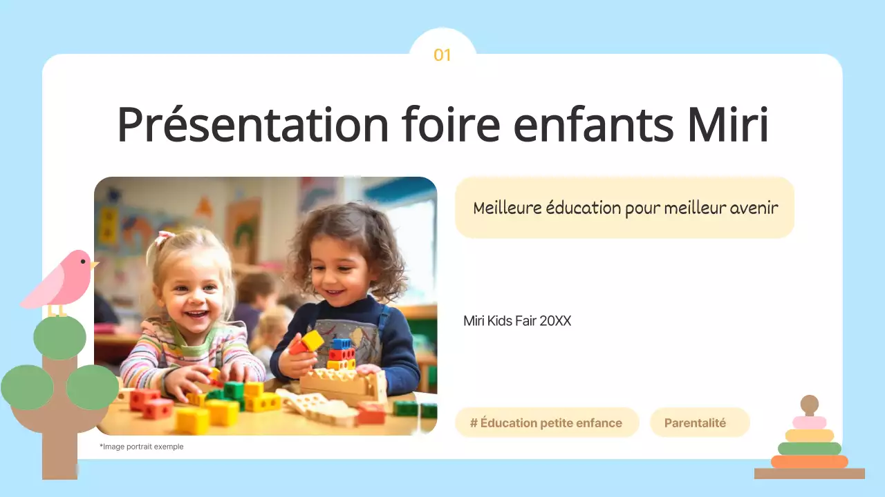 L'appel bleu clair et jaune pour les exposants du Salon de l'enfance