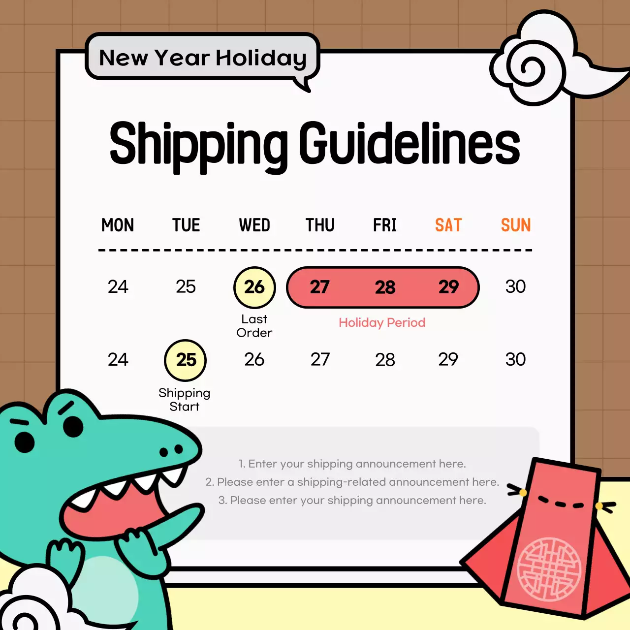 Brown Cute Shipping Guidelines Announcement Social Media Post