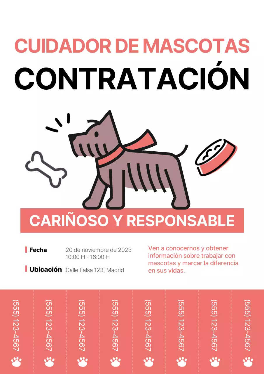 Un sencillo anuncio de trabajo de cuidador de mascotas en rojo y negro