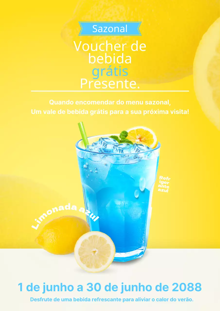 Publicidade de evento de menu de verão simples amarelo e azul céu.