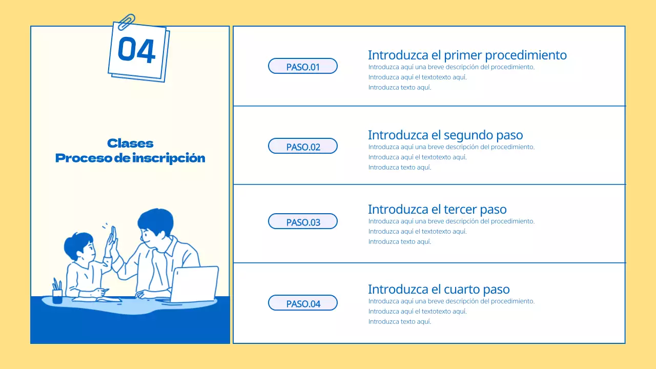 Un folleto escolar kitsch amarillo y azul