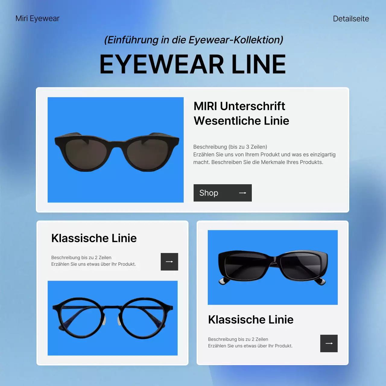 Beschreiben und fördern Sie trendige Mode in Blau und Weiß