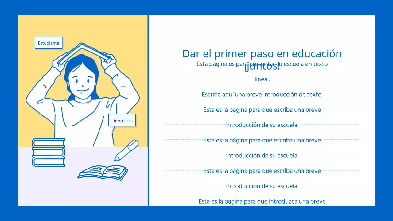 Un folleto escolar kitsch amarillo y azul