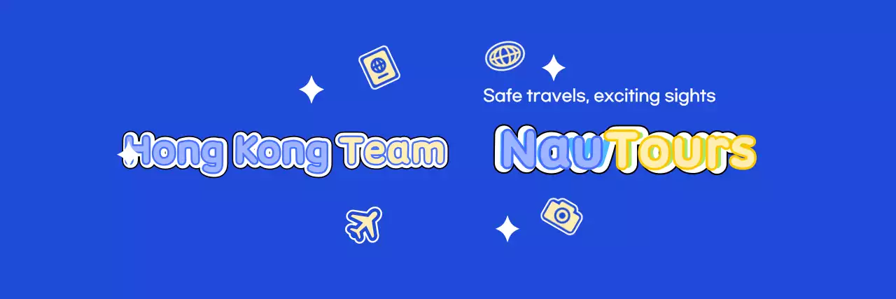 Design a cute tour guide with clouds and different icons
