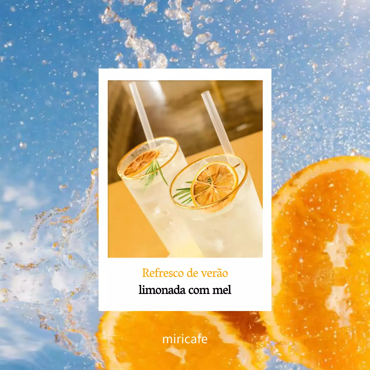 Anúncio simples de limonada de mel de verão em azul claro e laranja com um preço com desconto