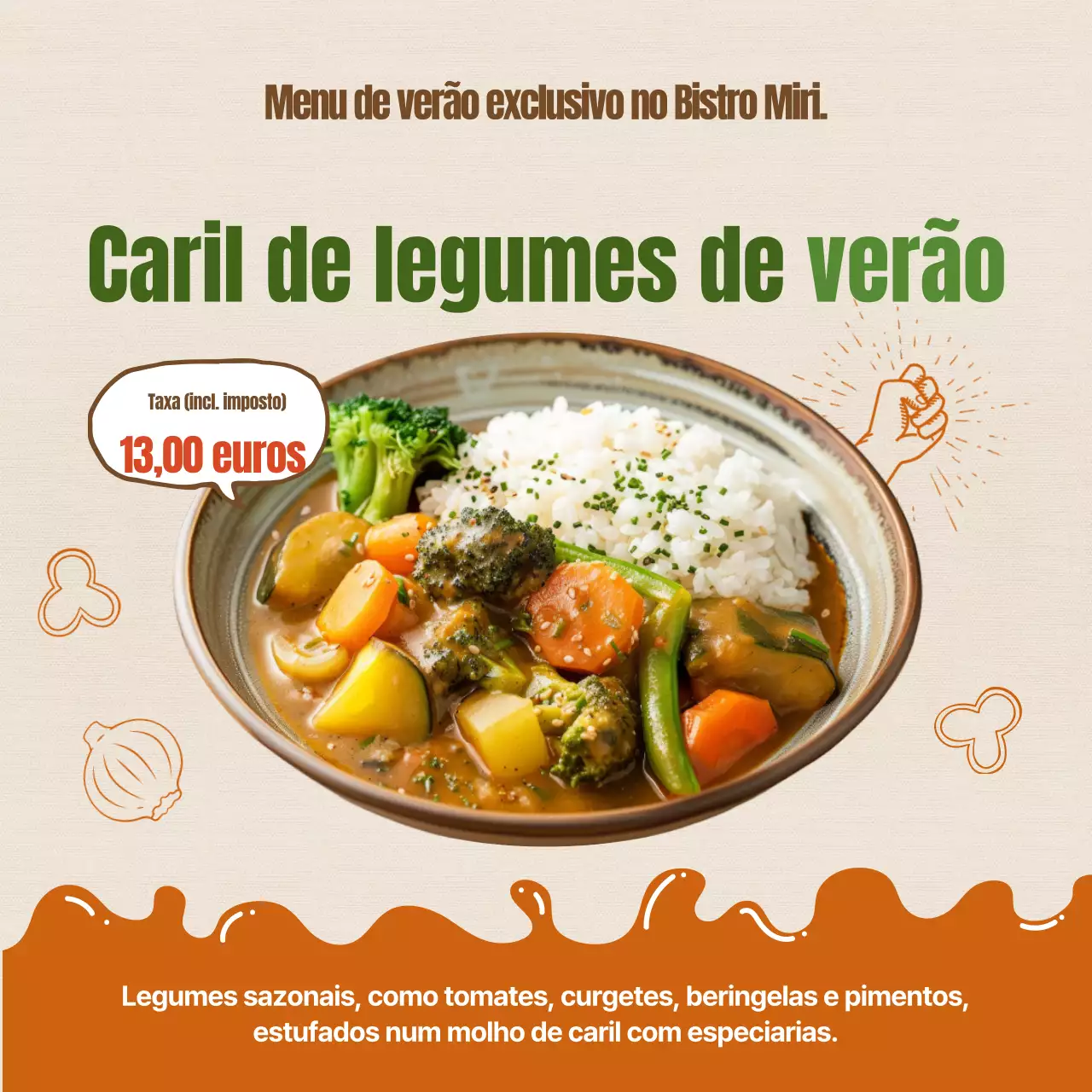 Promover alimentos sazonais de verão vintage em bege e castanho