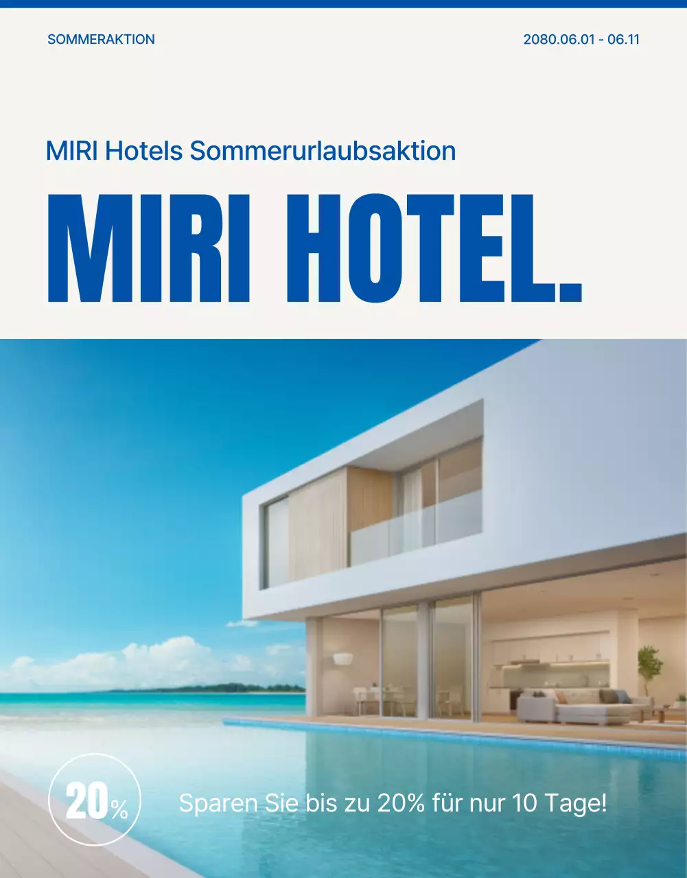 Werben Sie für ein einfaches Hotel für die Sommersaison in Blau