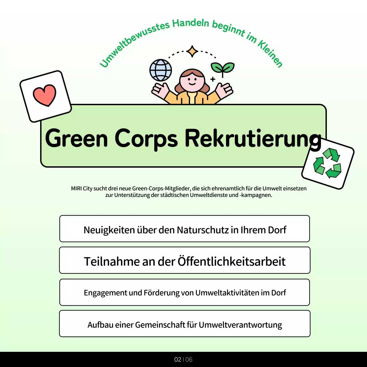 Förderung der Farben Grün und Chartreuse der Umweltkorps des öffentlichen Sektors