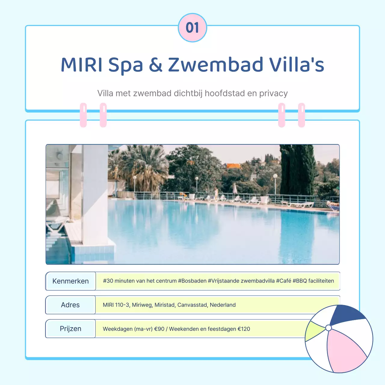 Een schattig zomers vakantiehuisje in lichtblauw en roze
