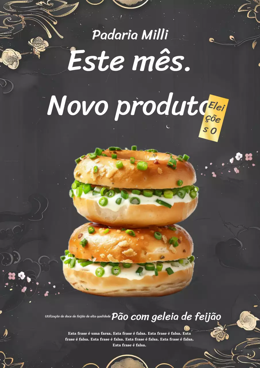 Anúncio de novo produto de padaria tradicional e simples em preto