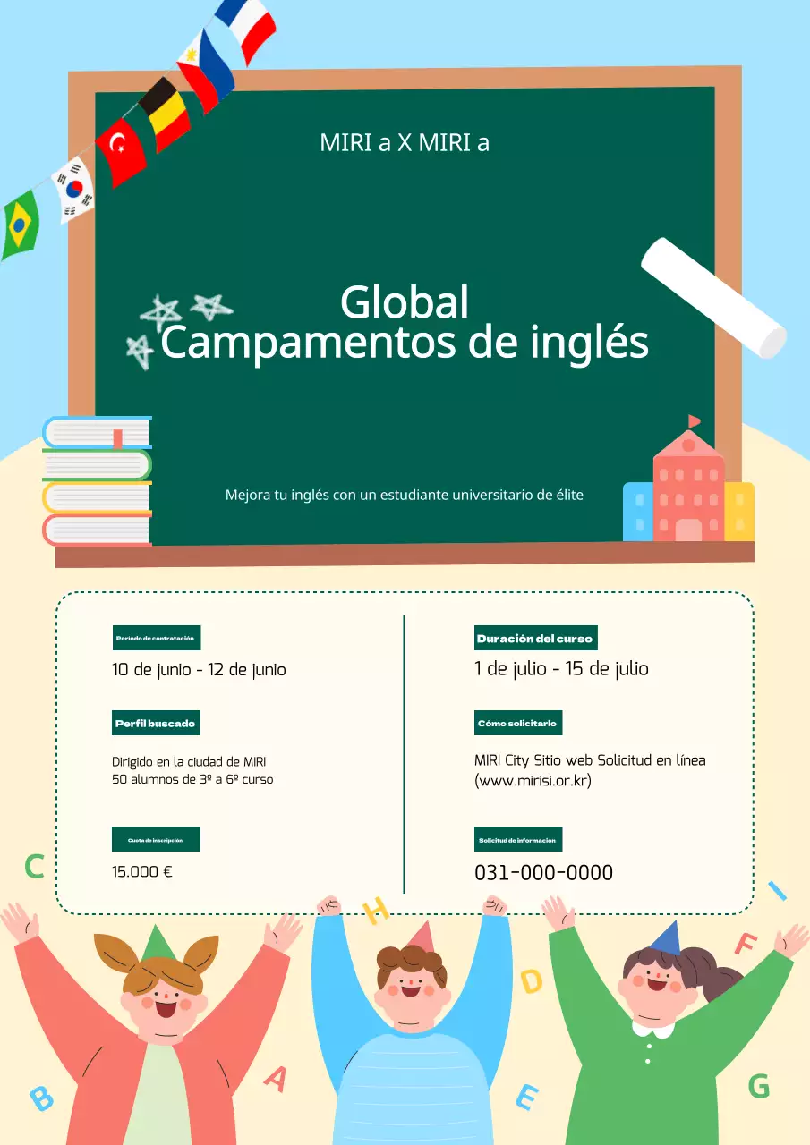 Promociona tu campamento de inglés amarillo y celeste