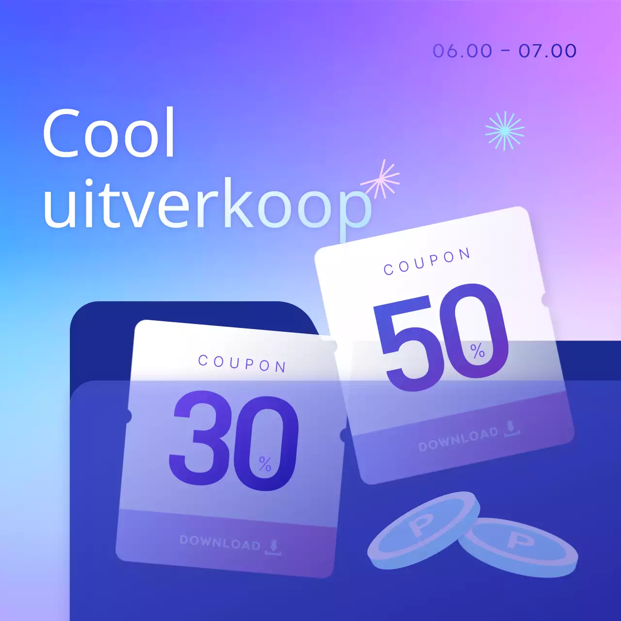 Promoot zomerevenementen met paarse en blauwe accenten