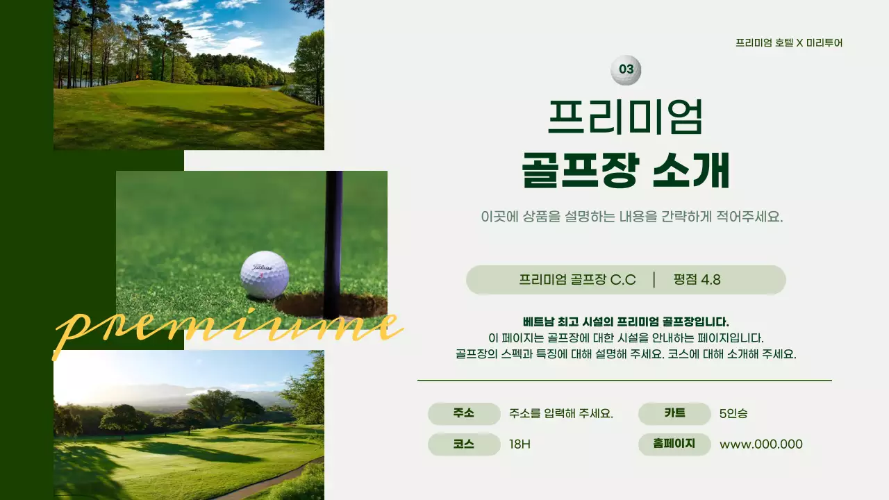 초록과 노랑의 심플한 골프 여행 상품 소개서