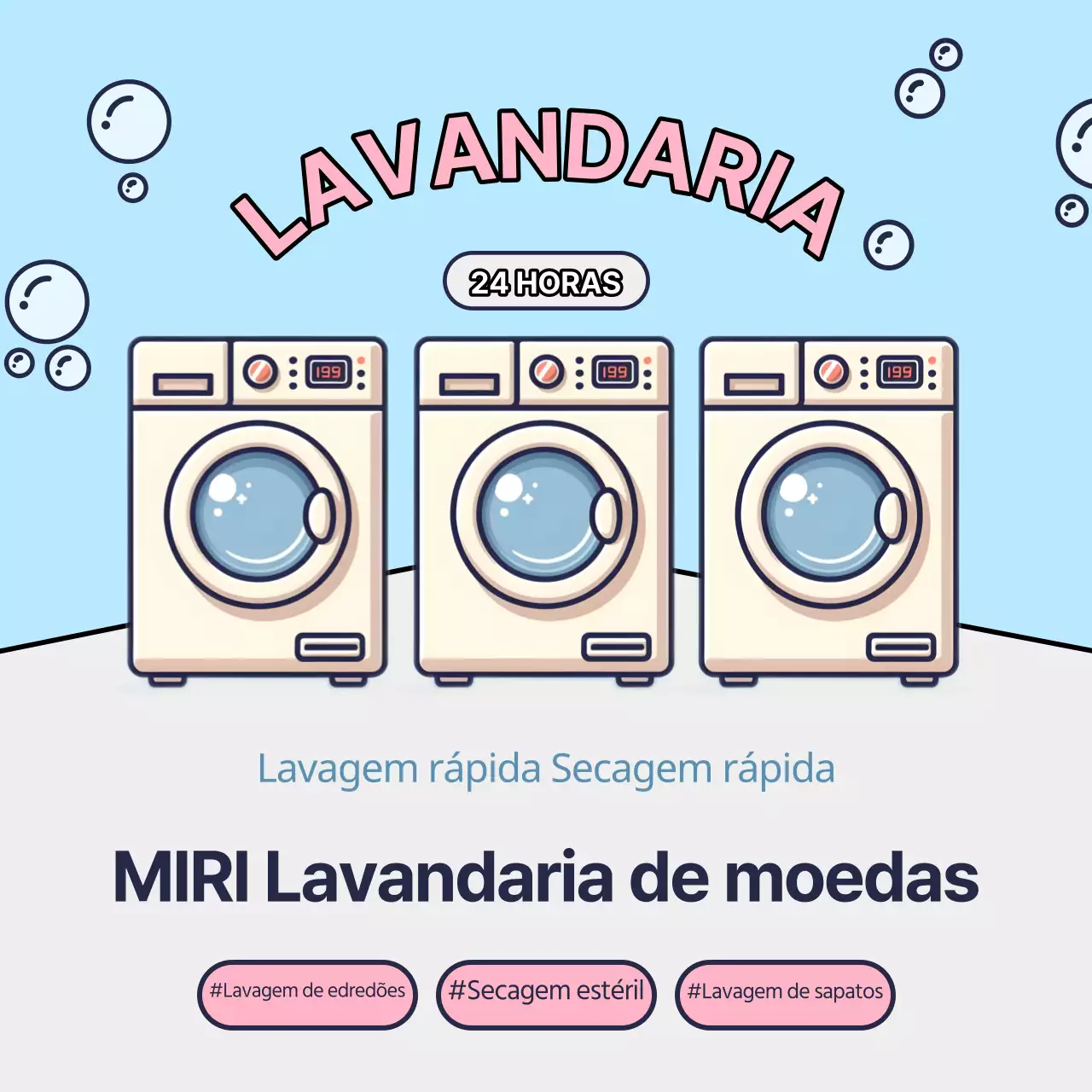 Promover uma bonita lavandaria operada a moedas em azul claro e cor-de-rosa
