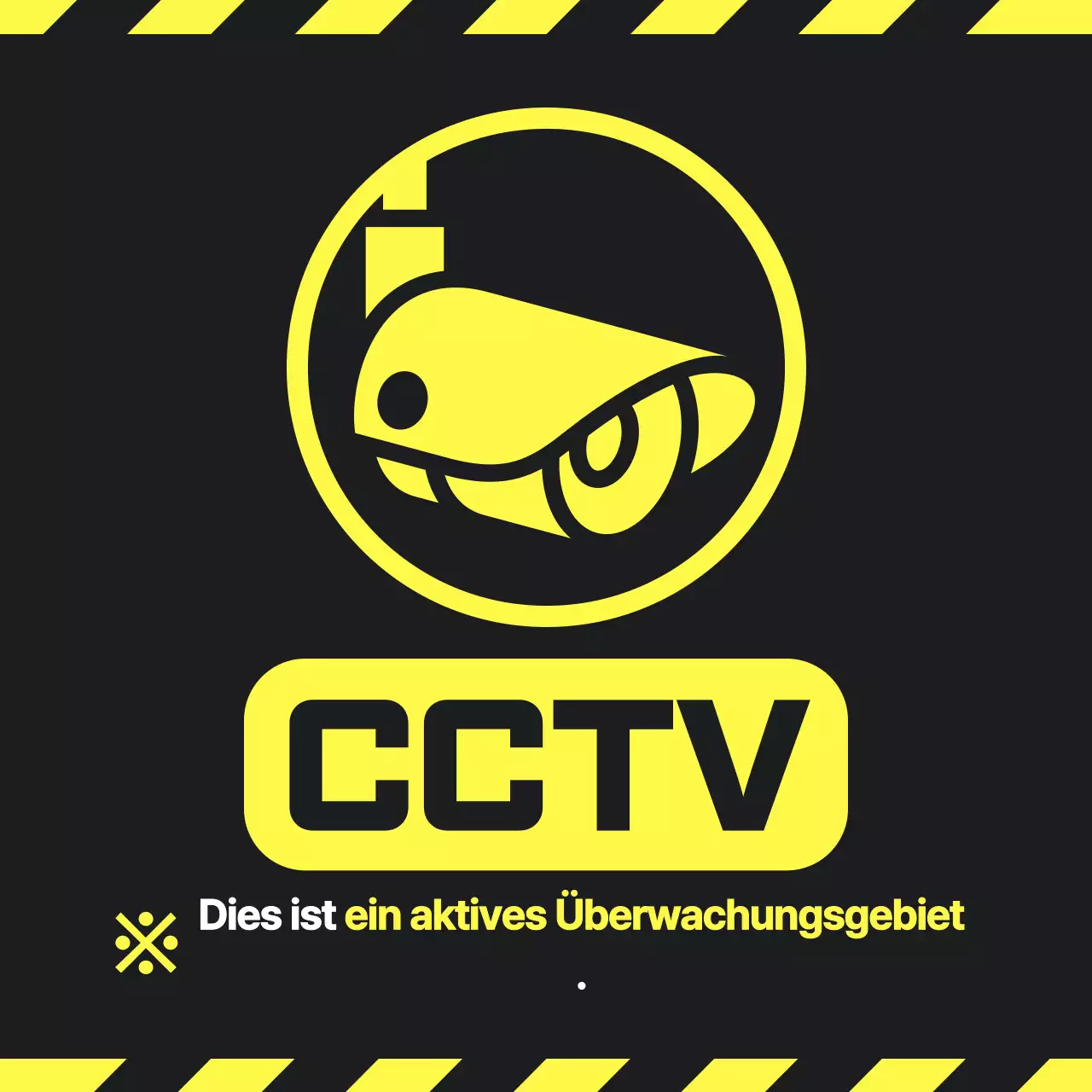 Ein einfacher schwarz-gelber Warnhinweis während der CCTV-Aufnahmen
