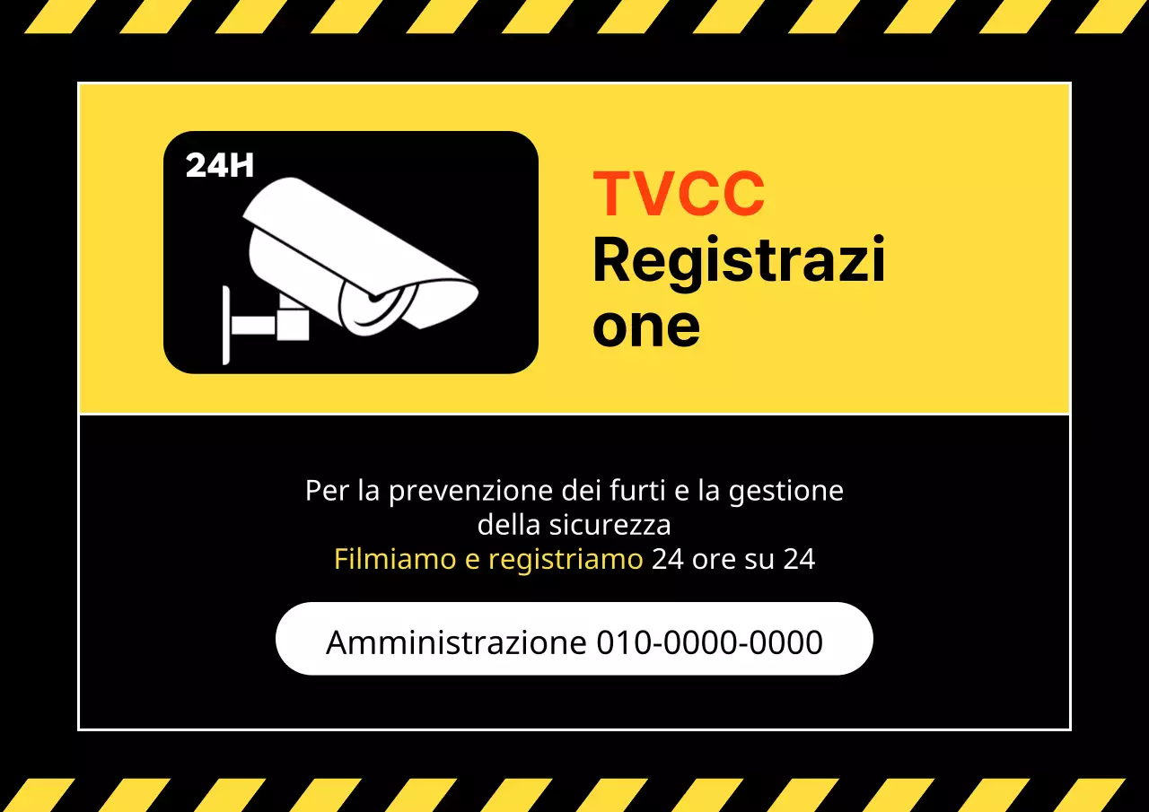 Semplice avviso di registrazione TVCC nero e giallo
