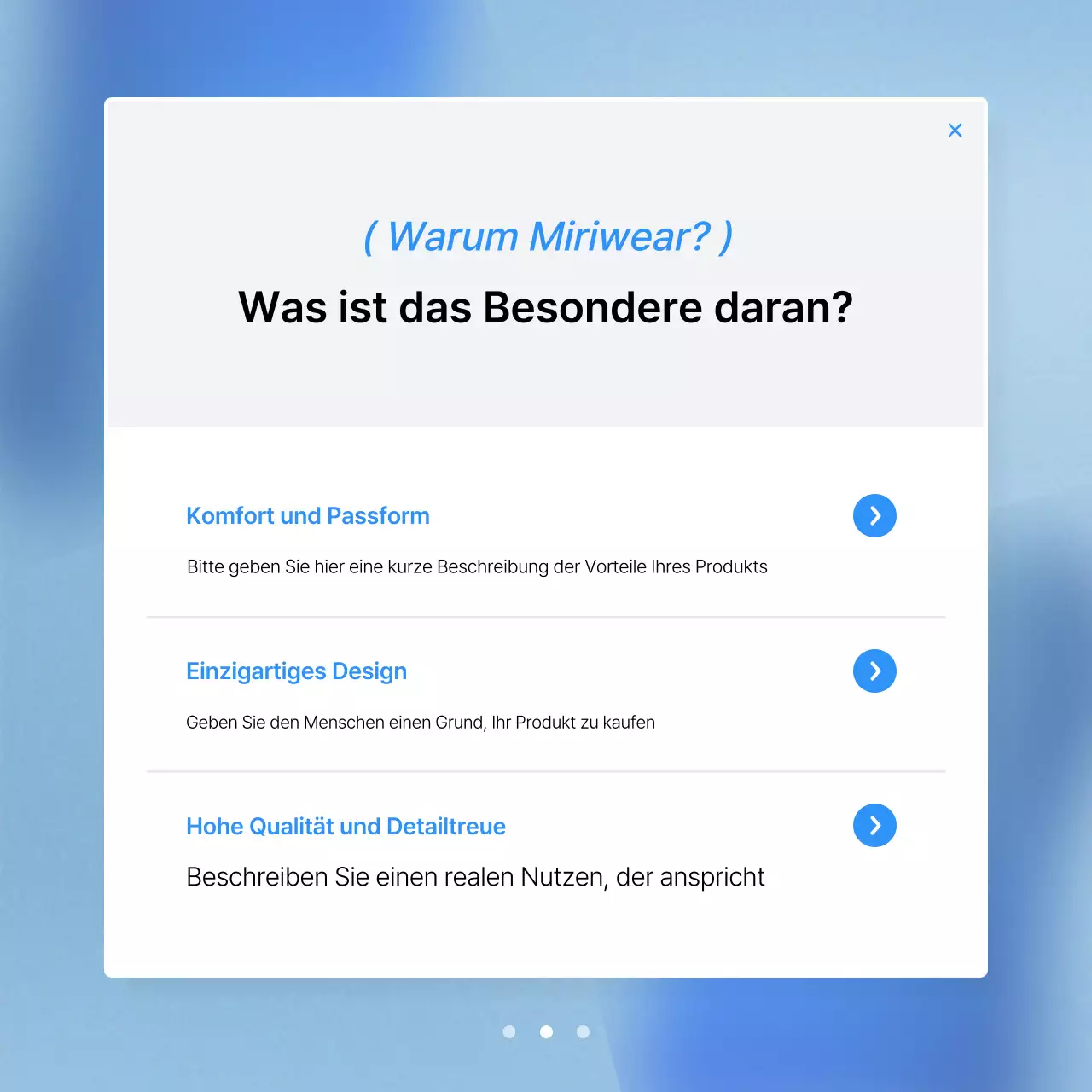 Förderung eines trendigen Mode-Intros in Blau und Weiß