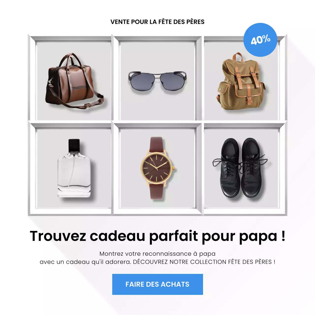 Publicité pour la mode masculine moderne en bleu et blanc