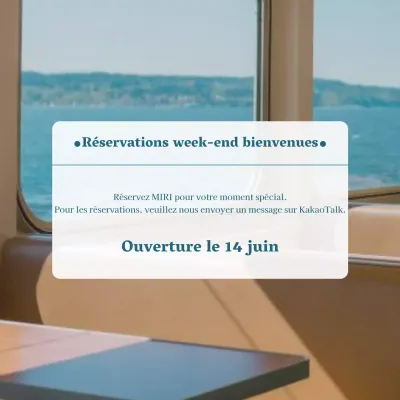 Un café-restaurant moderne aux couleurs bleu et beige, ouvert aux réservations.