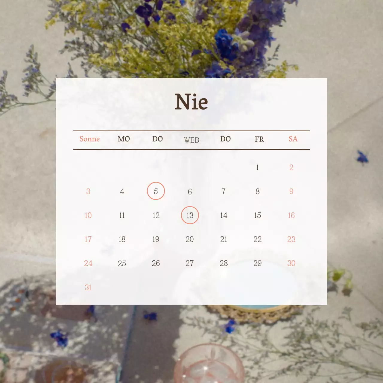 Einfacher Terminkalender in Beige und Weiß