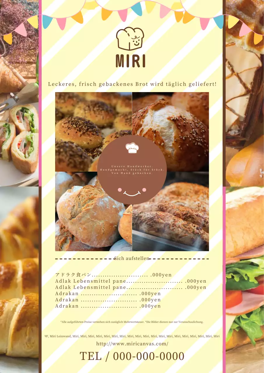 Niedliche Bäckereipreisanzeige in gelb