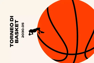 Torneo di basket dal design semplice con palloni da basket e persone che giocano a basket