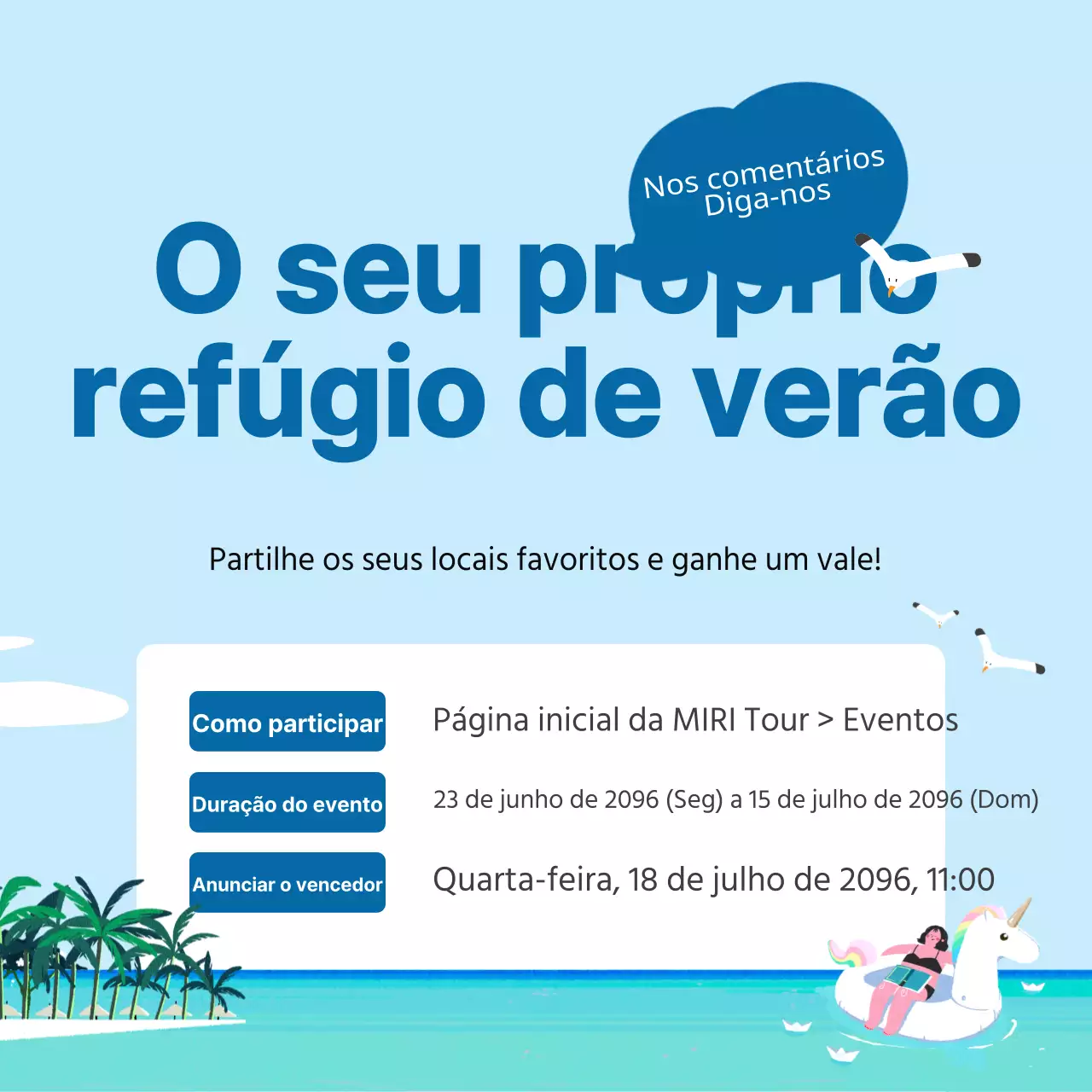 Promover um evento de comentário de verão em azul claro e azul-marinho