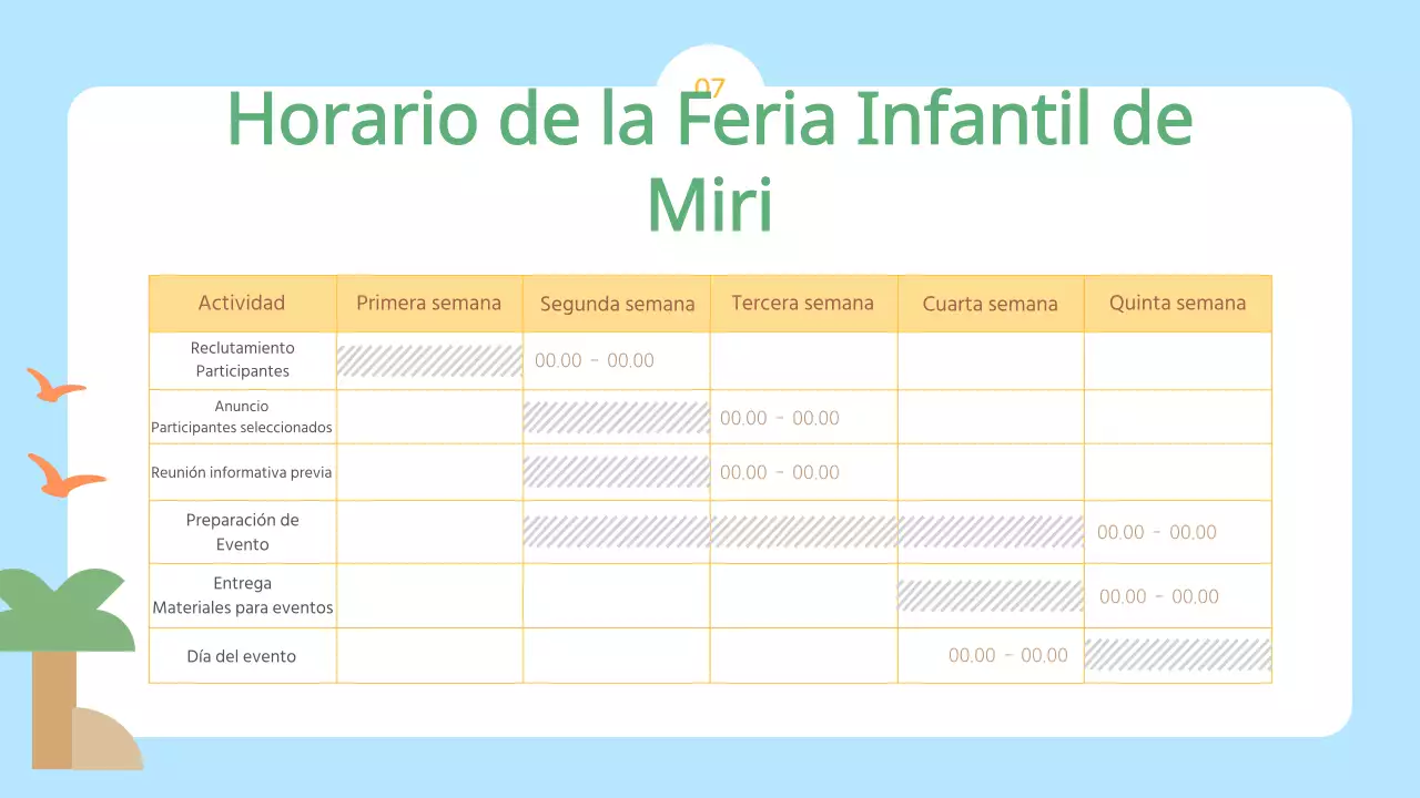 La convocatoria azul claro y amarillo para los expositores de la Feria Infantil