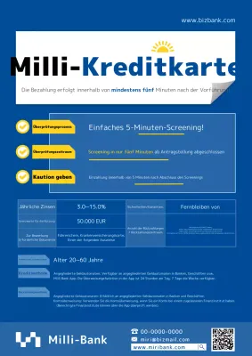 Förderung eines ordentlichen blauen und gelben Bankkartenkredits