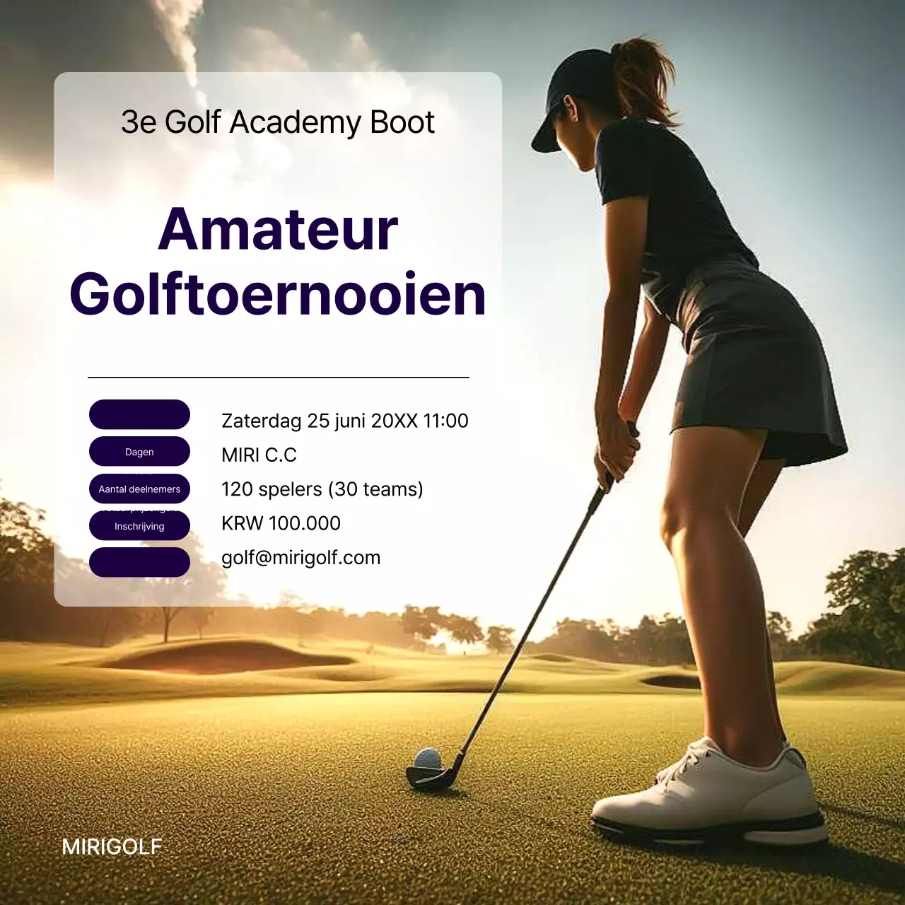 Promoot een eenvoudig golftoernooi in groen en marineblauw