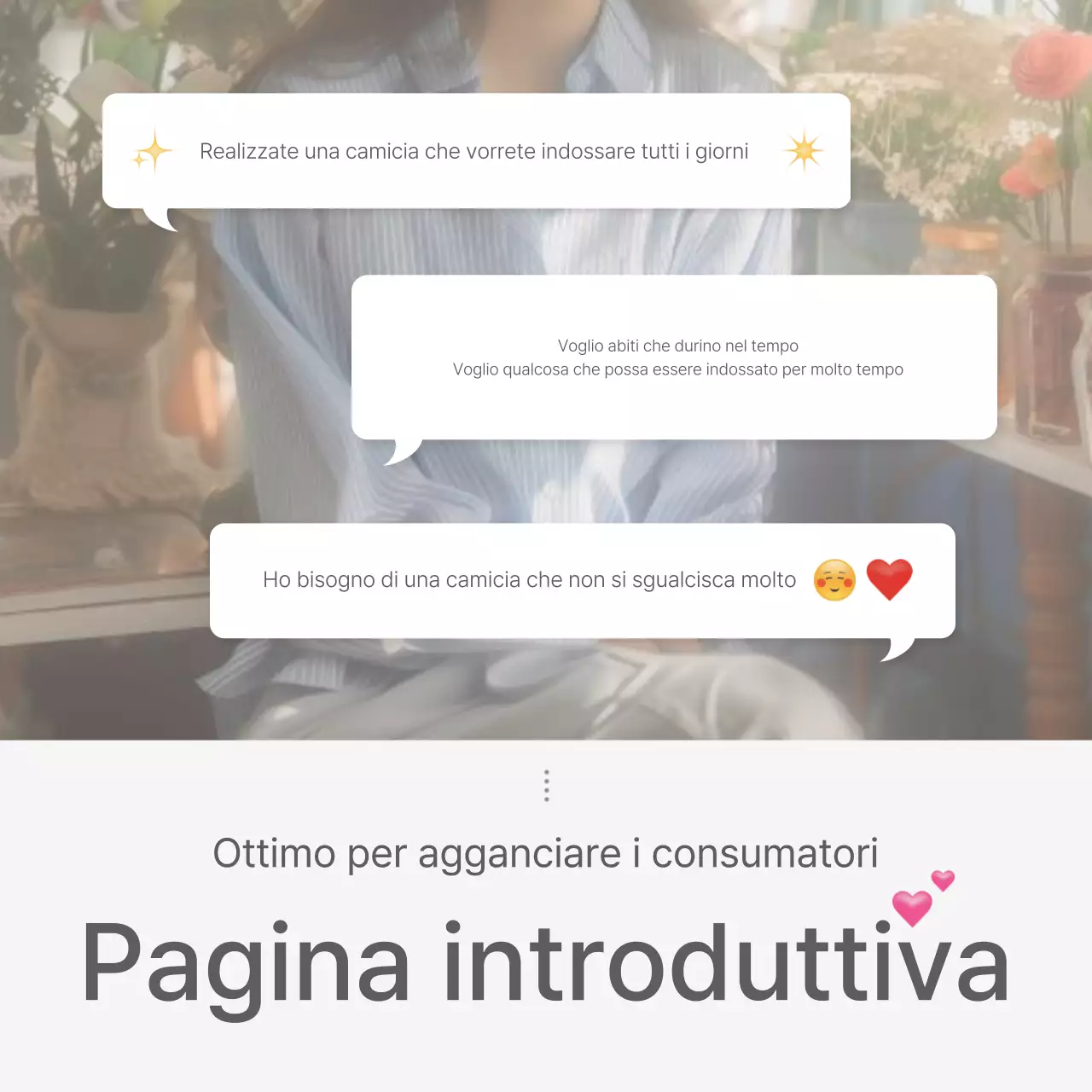 Una pagina introduttiva o un annuncio per un centro commerciale di moda con uno stile semplice di emoji bianche e grigie.