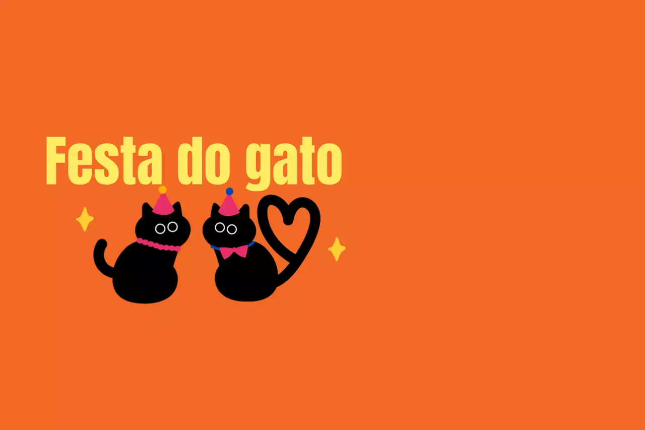 Festa do gato com ilustrações de gatos e tipos de letra giros