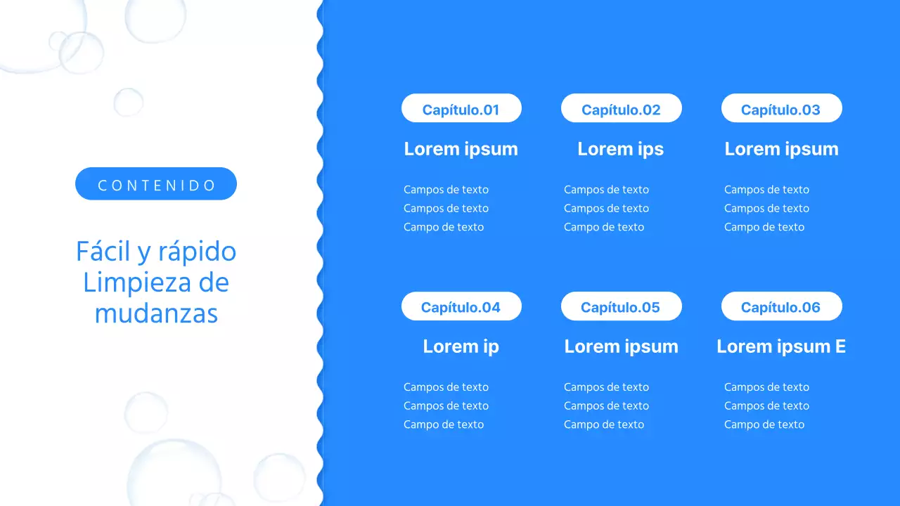 Un sencillo folleto azul y blanco de empresa de limpieza de mudanzas