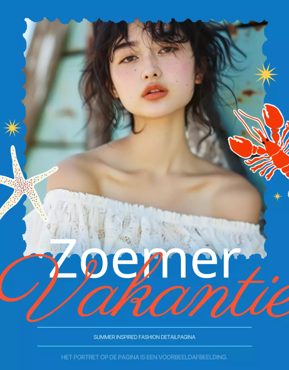 Vintage zomerreclame in blauw en rood