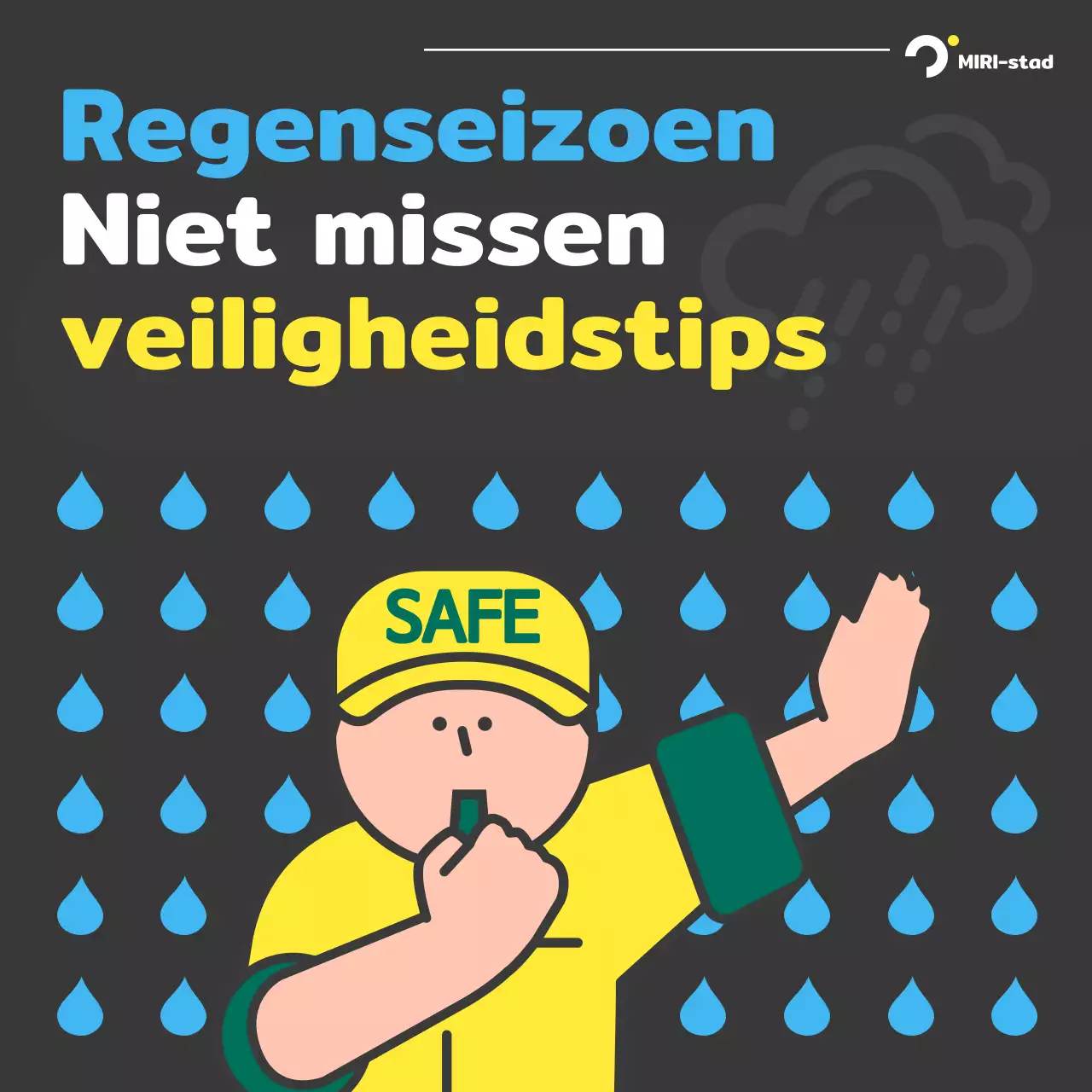 Een zwart-blauwe pop-art veiligheidsgids voor het regenseizoen