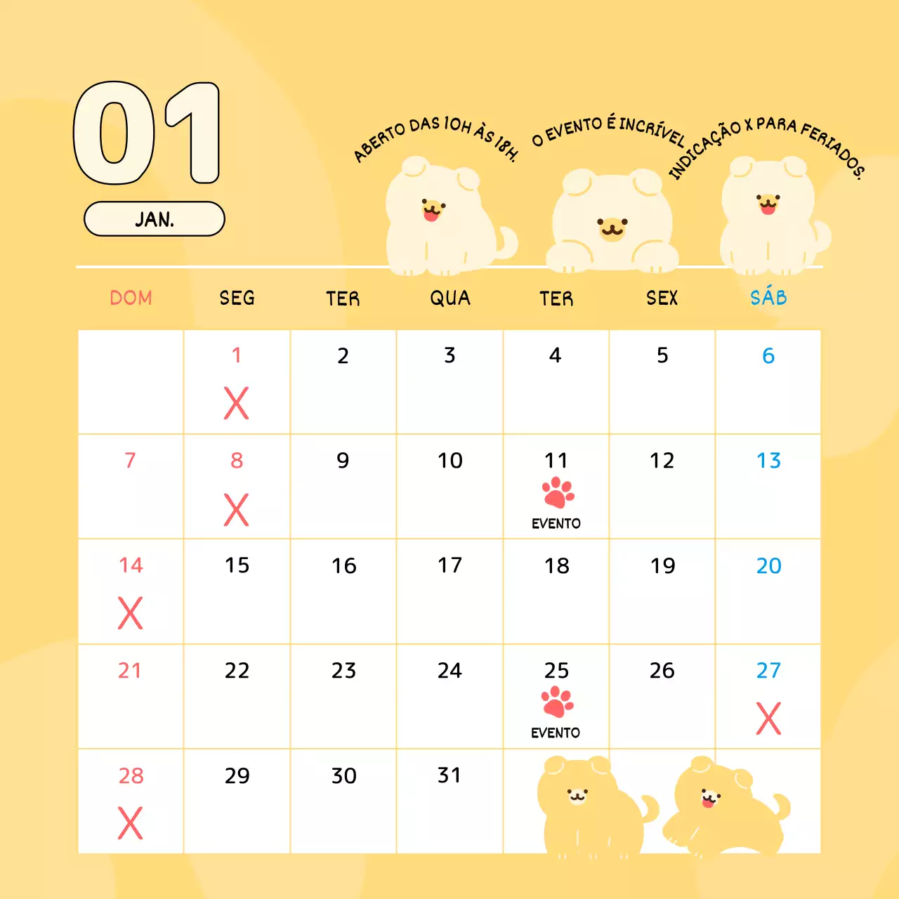 Um calendário de lembretes para compromissos relacionados com vendas com um bonito cãozinho amarelo