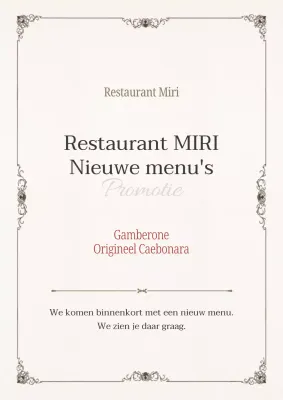 Nieuwe menukaart voor een eenvoudig rood en beige restaurant
