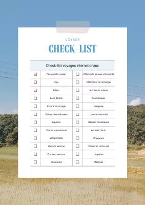 Un simple planificateur de liste de contrôle pour l'emballage international en bleu et noir